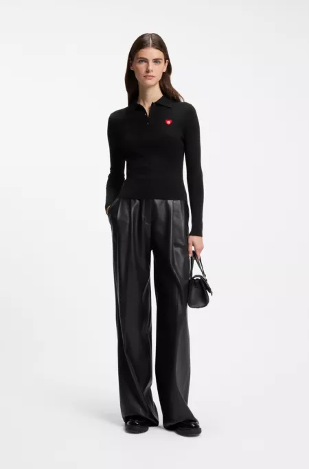 Slim-fit sweater in ribbed crepe with polo collar