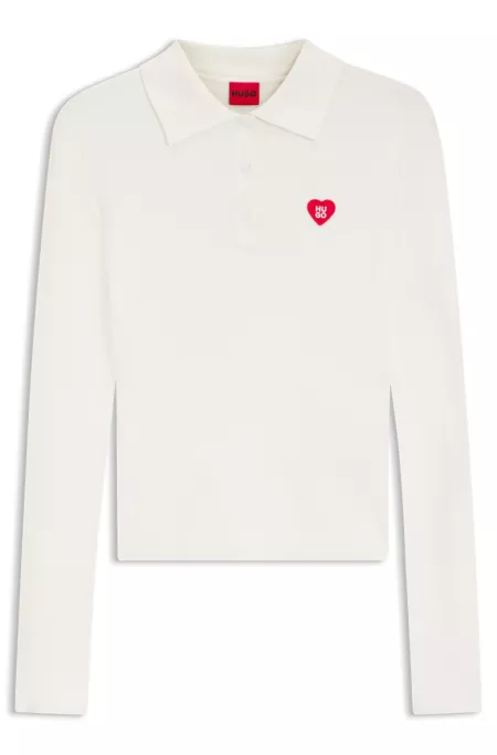 Slim-fit sweater in ribbed crepe with polo collar