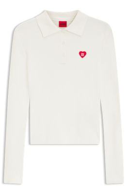 Pull Slim en cr&ecirc;pe c&ocirc;tel&eacute; &agrave; col polo, Blanc