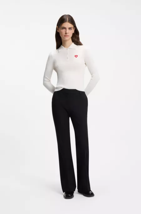 Slim-fit sweater in ribbed crepe with polo collar