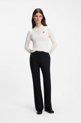 Pull Slim en cr&ecirc;pe c&ocirc;tel&eacute; &agrave; col polo, Blanc