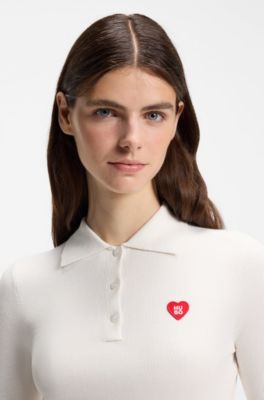 Pull Slim en cr&ecirc;pe c&ocirc;tel&eacute; &agrave; col polo, Blanc