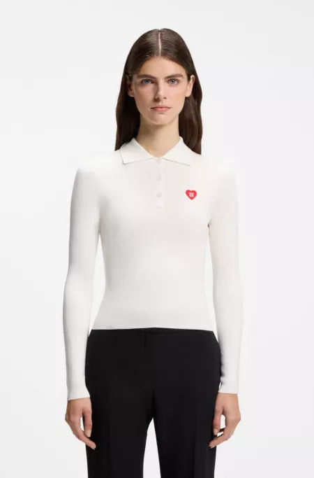 Slim-fit sweater in ribbed crepe with polo collar