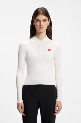 Pull Slim en cr&ecirc;pe c&ocirc;tel&eacute; &agrave; col polo, Blanc