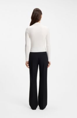 Pull Slim en cr&ecirc;pe c&ocirc;tel&eacute; &agrave; col polo, Blanc