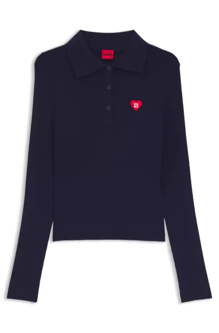 Slim-fit sweater in ribbed crepe with polo collar