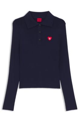 Pull Slim en cr&ecirc;pe c&ocirc;tel&eacute; &agrave; col polo, Bleu