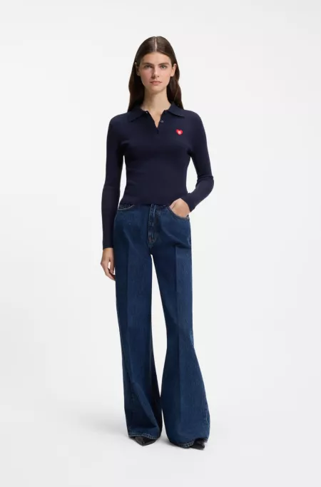 Slim-fit sweater in ribbed crepe with polo collar