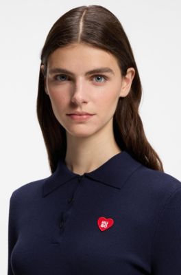 Pull Slim en cr&ecirc;pe c&ocirc;tel&eacute; &agrave; col polo, Bleu
