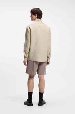 Camisa modern fit de lino a rayas, Beige