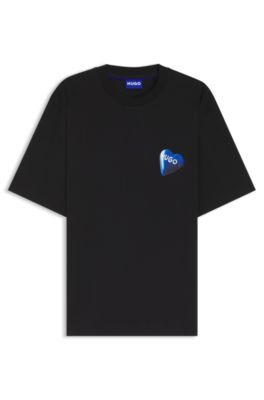 Camiseta de punto de algod&oacute;n con logo de coraz&oacute;n, Negro