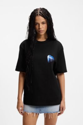 Camiseta unisex de punto de algod&oacute;n con logo de coraz&oacute;n, Negro