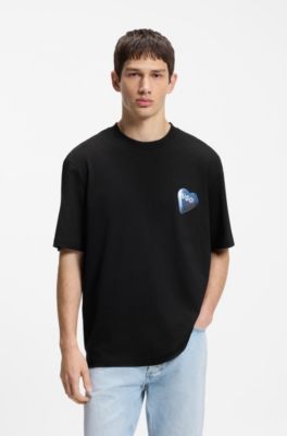 Camiseta unisex de punto de algod&oacute;n con logo de coraz&oacute;n, Negro