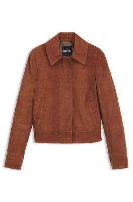 Suede jacket with covered zipper closure, Brown