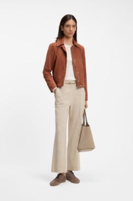Suede jacket with covered zipper closure, Brown