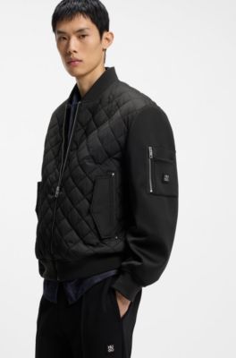 Chaqueta repelente al agua en mezcla de tejidos, Negro