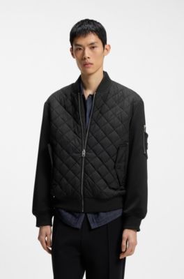 Chaqueta repelente al agua en mezcla de tejidos, Negro