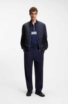 Chaqueta repelente al agua en mezcla de tejidos, Azul oscuro