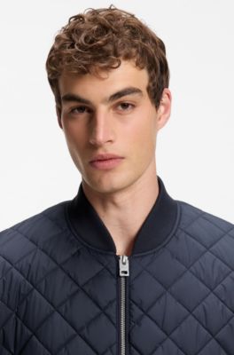 Chaqueta repelente al agua en mezcla de tejidos, Azul oscuro