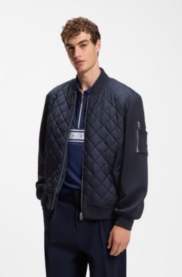 Chaqueta repelente al agua en mezcla de tejidos, Azul oscuro