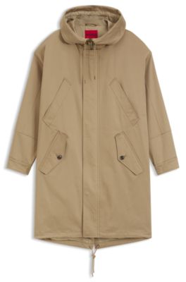 Parka repelente al agua en sat&eacute;n de algod&oacute;n el&aacute;stico, Desbordamiento de color beige