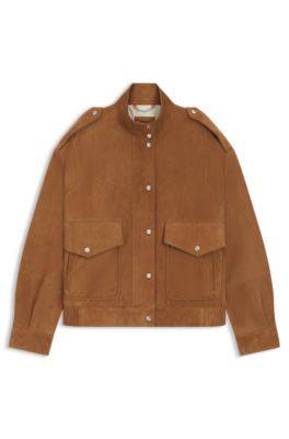 Suede jacket with bomber styling, Brown