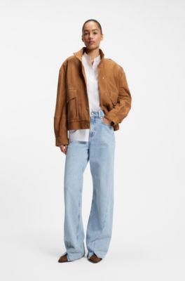 Chaqueta estilo cazadora de ante, Marr&oacute;n