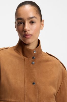 Chaqueta estilo cazadora de ante, Marr&oacute;n