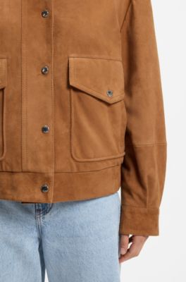 Suede jacket with bomber styling, Brown