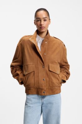 Chaqueta estilo cazadora de ante, Marr&oacute;n