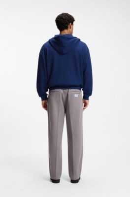 Sudadera loose fit de punto waffle con capucha y cremallera, Azul oscuro