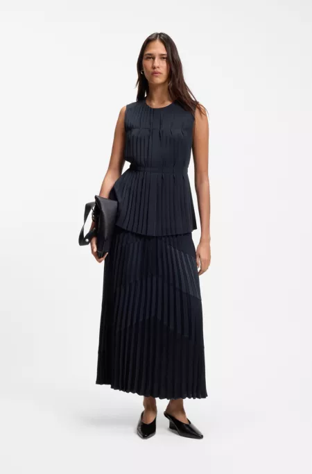 Plissé-satin skirt with chevron pattern