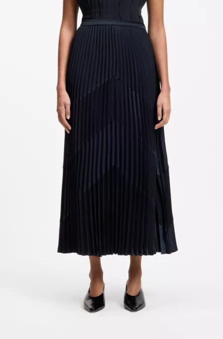 Plissé-satin skirt with chevron pattern