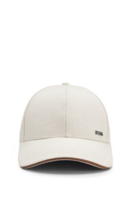 Gorra en lona de algod&oacute;n con aplique de piel, Blanco