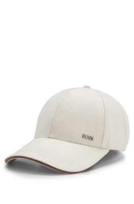 Gorra en lona de algod&oacute;n con aplique de piel, Blanco
