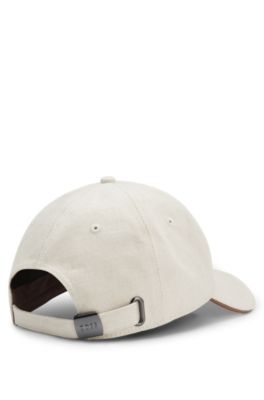 Gorra en lona de algod&oacute;n con aplique de piel, Blanco