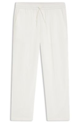 Pantalon coupe droite en lin m&eacute;lang&eacute; avec cordon de serrage, Blanc