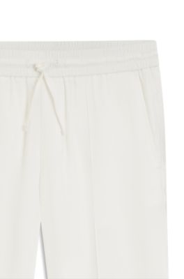 Pantalon coupe droite en lin m&eacute;lang&eacute; avec cordon de serrage, Blanc