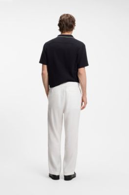 Pantalon coupe droite en lin m&eacute;lang&eacute; avec cordon de serrage, Blanc