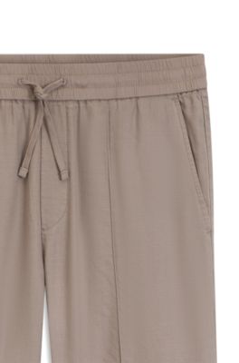 Pantalon coupe droite en lin m&eacute;lang&eacute; avec cordon de serrage, Brun chin&eacute;
