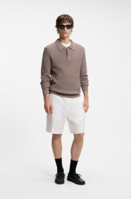 Shorts straight fit de lino, Blanco