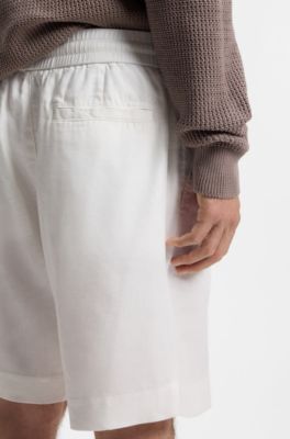 Shorts straight fit de lino, Blanco