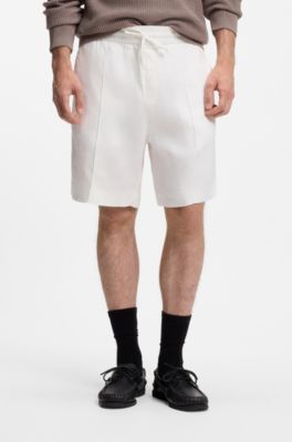 Shorts straight fit de lino, Blanco
