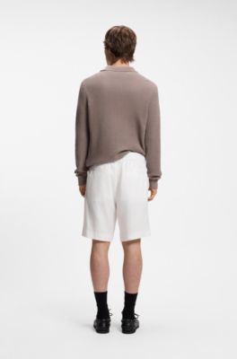 Shorts straight fit de lino, Blanco