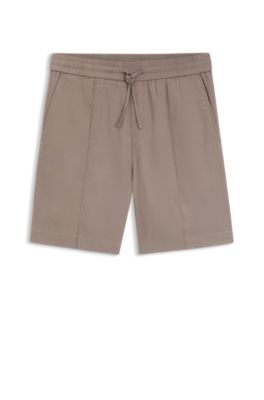 Shorts straight fit de lino, Marr&oacute;n claro