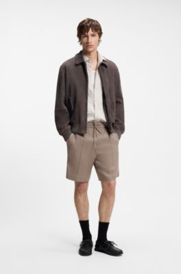 Shorts straight fit de lino, Marr&oacute;n claro