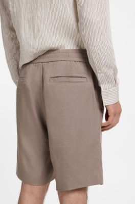 Shorts straight fit de lino, Marr&oacute;n claro