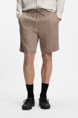 Shorts straight fit de lino, Marr&oacute;n claro
