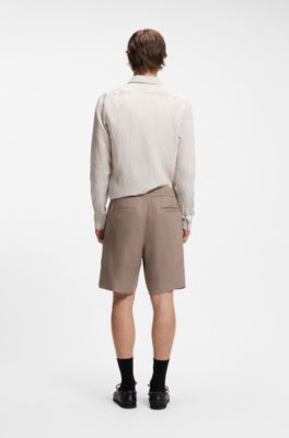 Shorts straight fit de lino, Marr&oacute;n claro