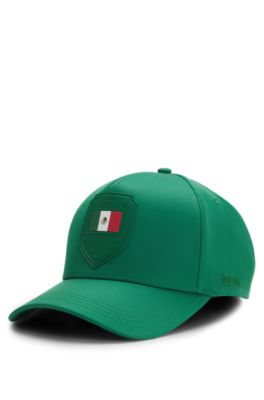 Gorra en sarga brillante con logo e insignia de bandera nacional, Mexico